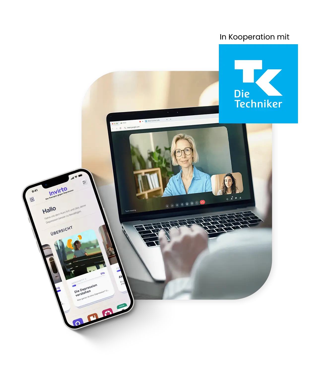 Smartphone, Laptop und Logo der Techniker Krankenkasse